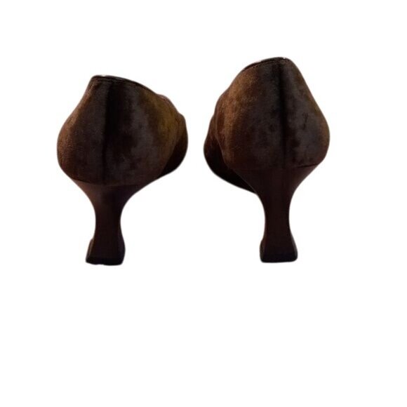 Salvatore Ferragamo 6.5 B Brown Velvet Heels Made Italy Elegant Classic Vintage - Picture 2 of 12